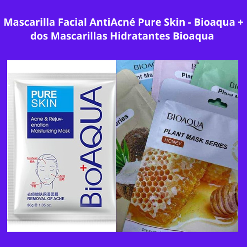 PACK - Mascarilla Facial Antiacné Bioaqua + Dos Mascarillas Hidratantes.