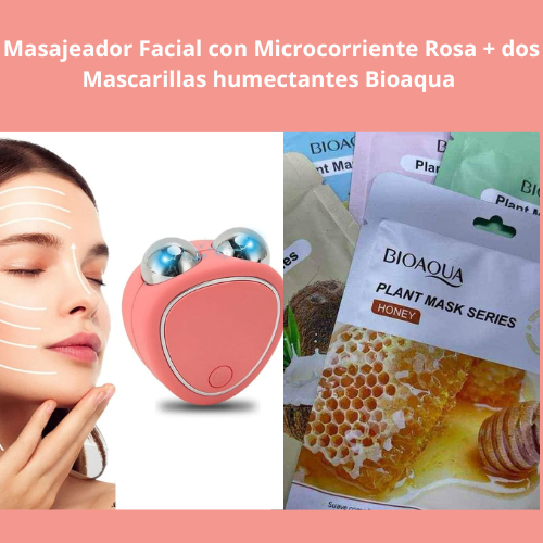 PACK - Un Masajeador facial con microcorriente - Más dos Mascarillas Faciales Humectantes.